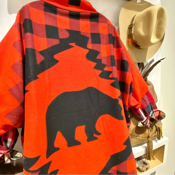Wildlife BEAR duster kimono Cocoon w buffalo print & country cabin cottage vibe - Picture 3 of 12